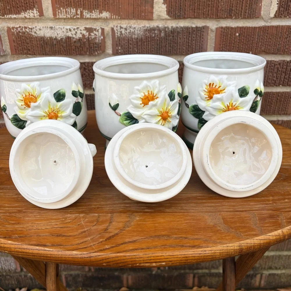 Vintage Magnolia Flower Canisters Kitchen Set of 3 Cottagecore